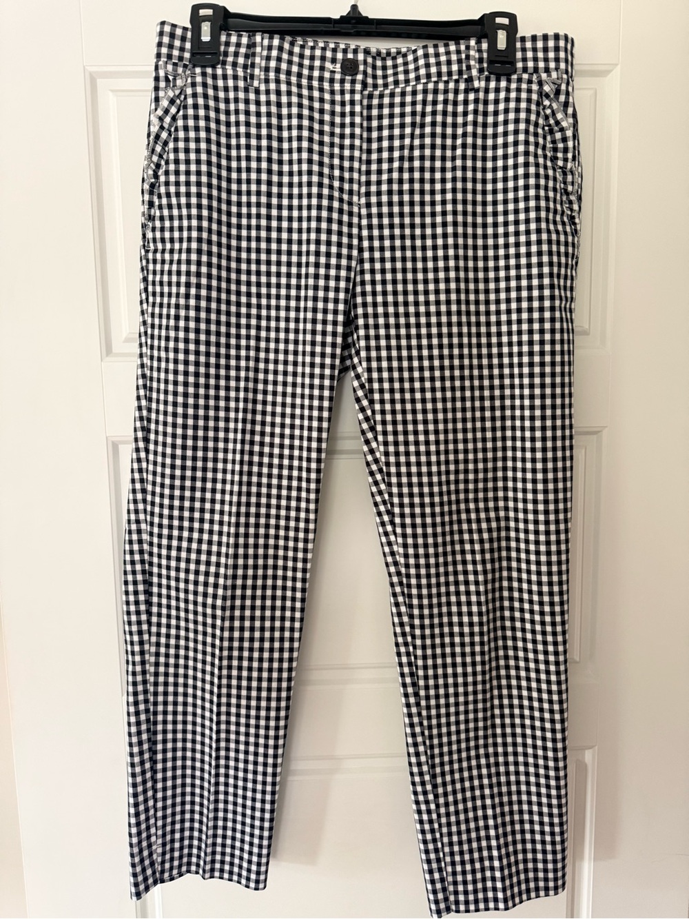 Ann Taylor Gingham Crop Ankle Slit Pants Black and White Check Women’s Size 2